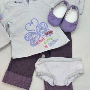 American Girl Doll 4 pc Outfit. Real Me Meet with Purple Shoes. Retired